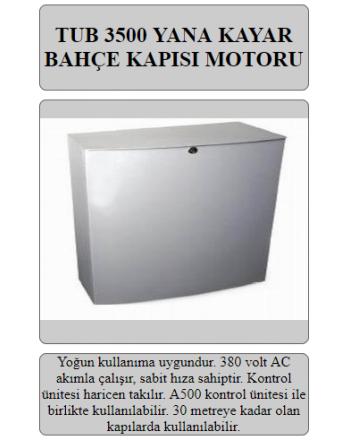 NİCE TUB 3500 YANA KAYAR BAHÇE KAPI MOTORU 